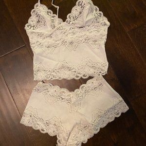 Vintage Lace Top with Lace Boyshorts and matching Stockings